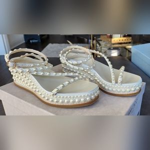 Jimmy Choo Drive Pearl Embellished Ankle Strap Wedged Sandals